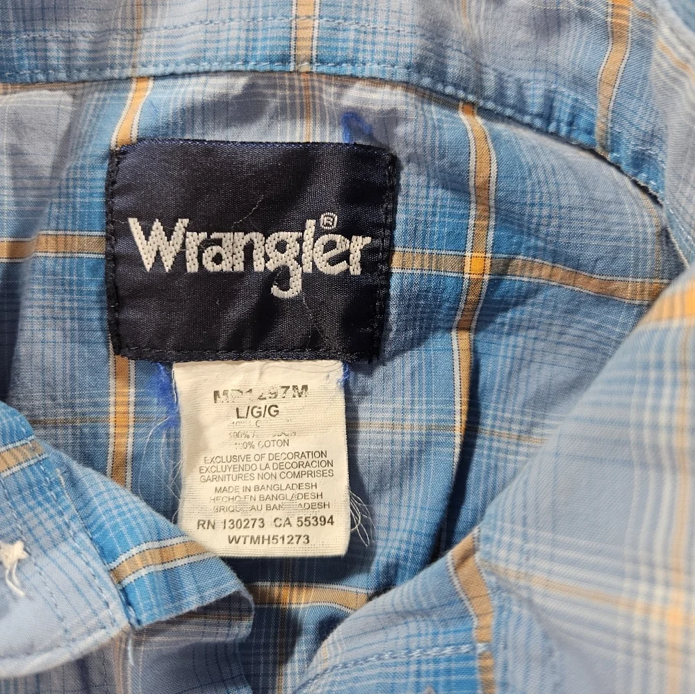 Wrangler Western Pearl Snap Shirt Large Blue Embroidered - Picture 3 of 8